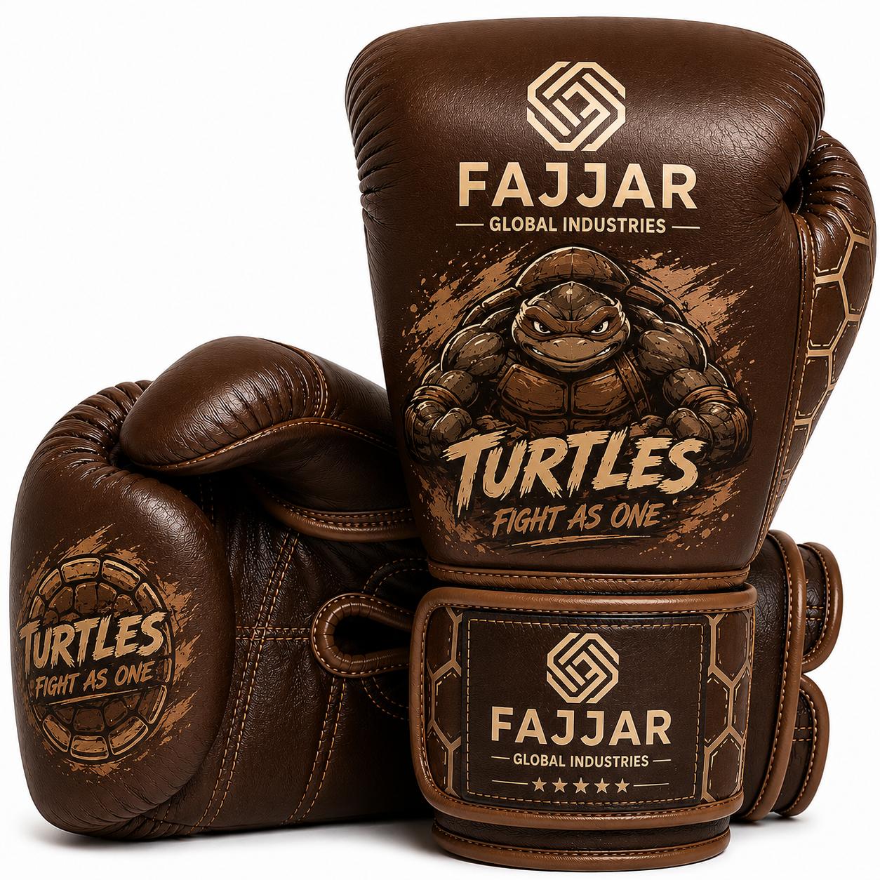 Premium Leather Fight & Sparring Gloves Ultimate Velcro, Boxing Gloves Brown, Turtles