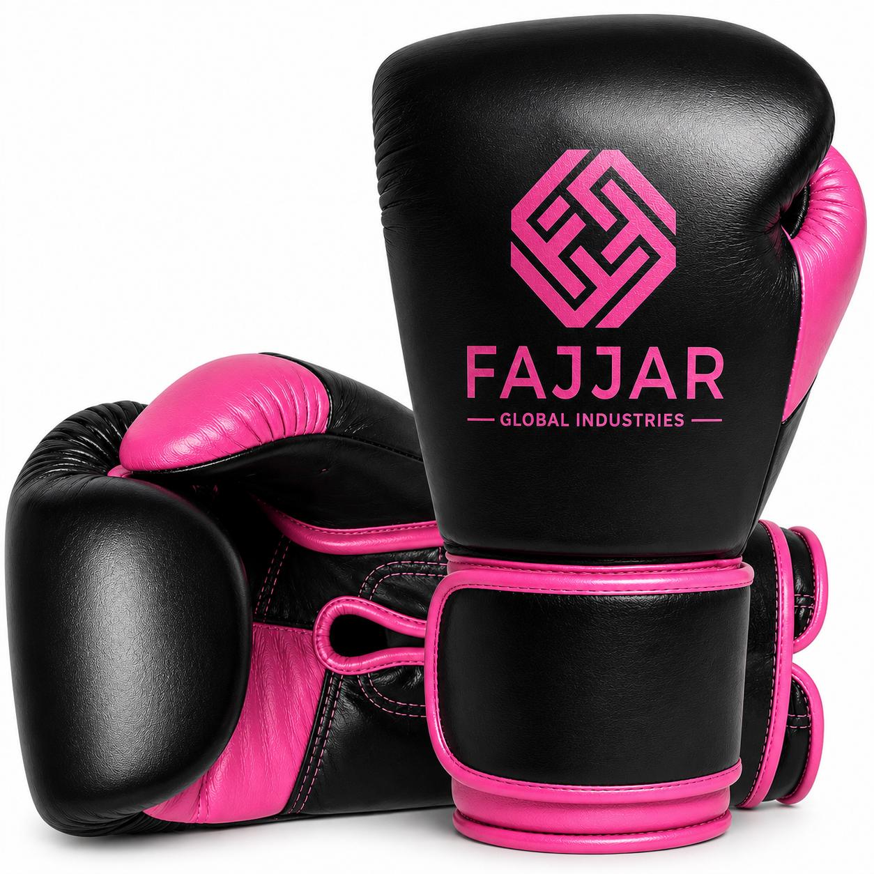 Premium Leather Fight & Sparring Gloves Ultimate Velcro, Boxing Gloves Black, Pink