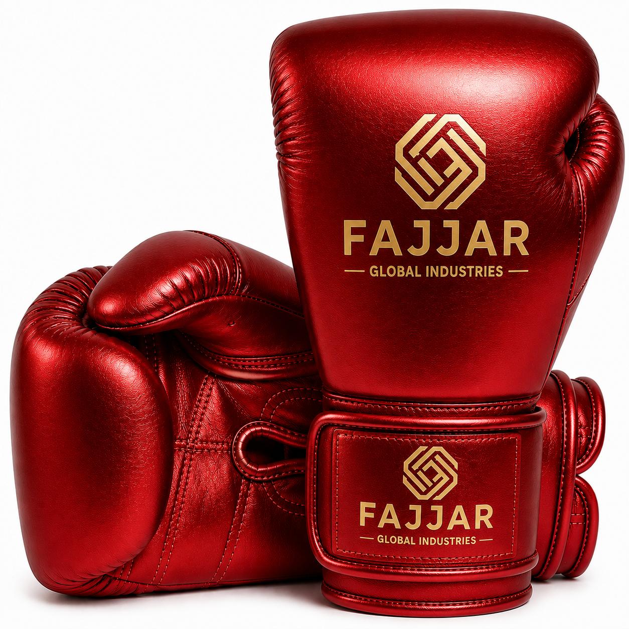 Premium Leather Fight & Sparring Gloves Ultimate Velcro, Boxing Gloves Metallic, Red