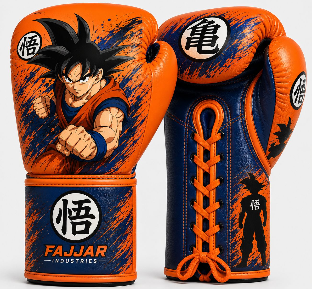 Premium Leather Fight & Sparring Gloves Ultimate Lace-Up Boxing Gloves Orange, Blue Goku