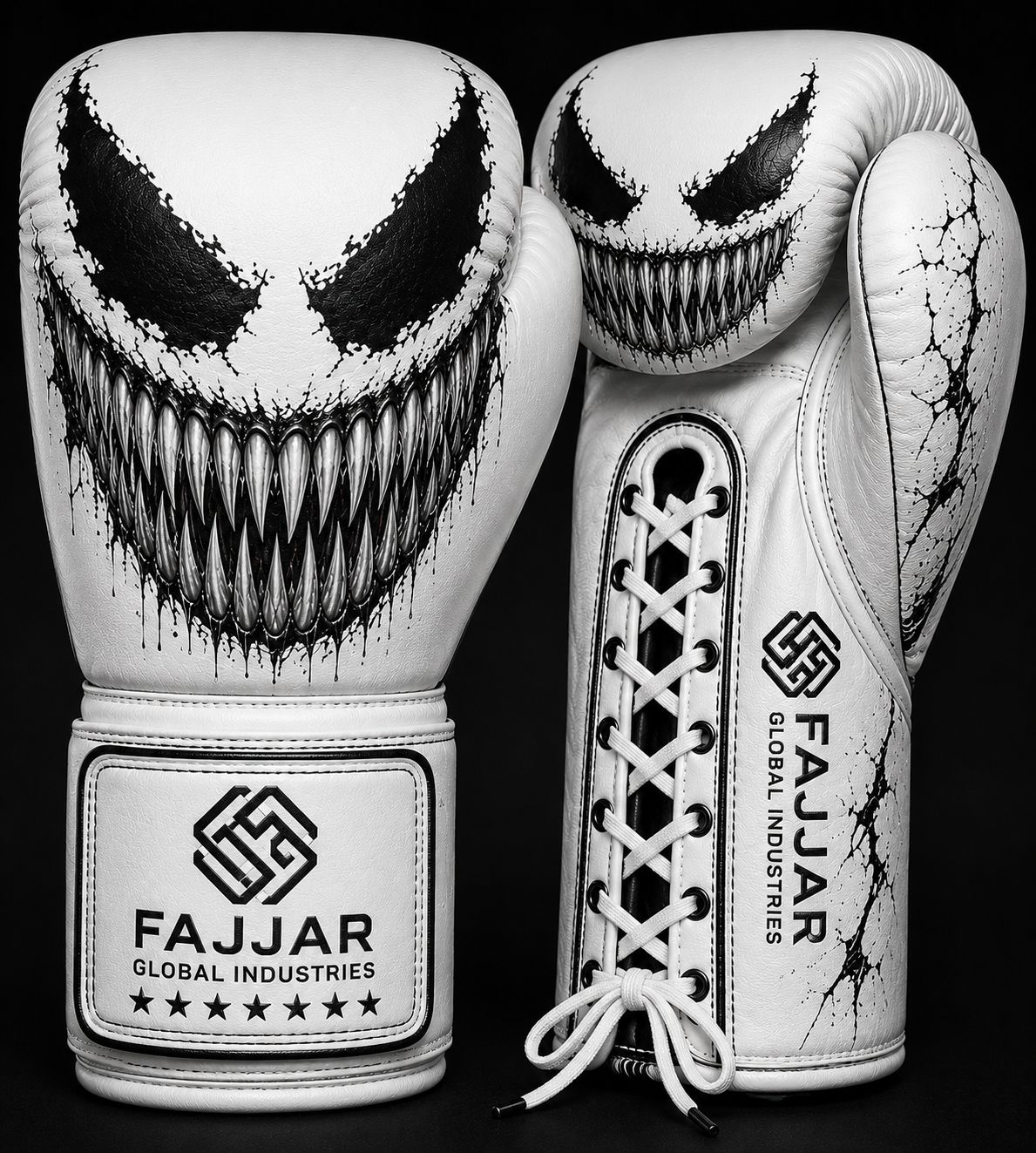 Premium Leather Fight & Sparring Gloves Ultimate Lace-Up Boxing Gloves White, Venom